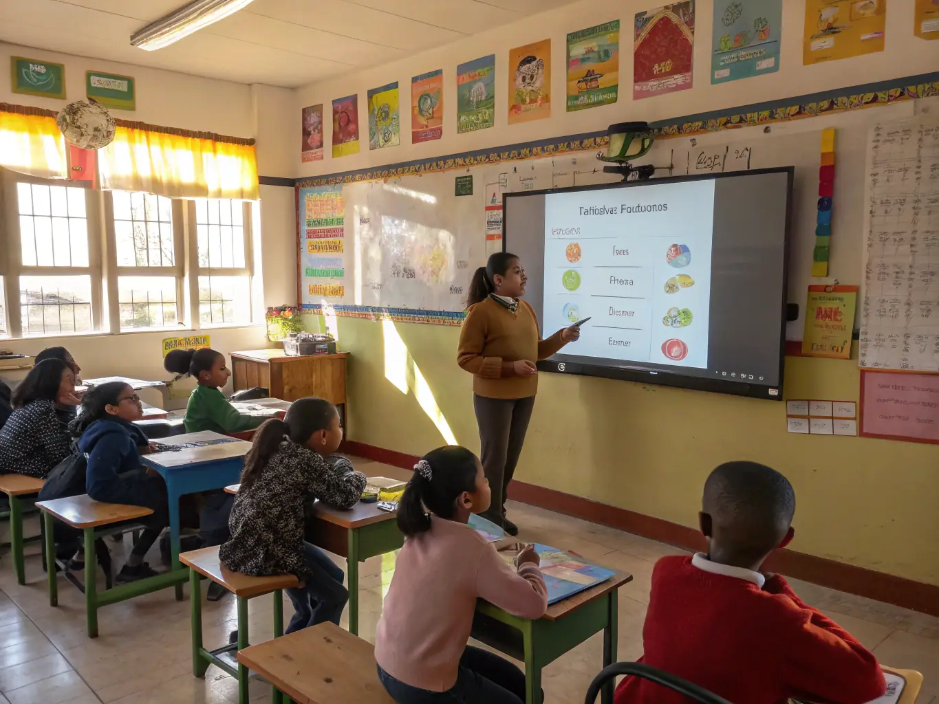 An instructor leading a film analysis workshop with attentive students in a classroom setting.